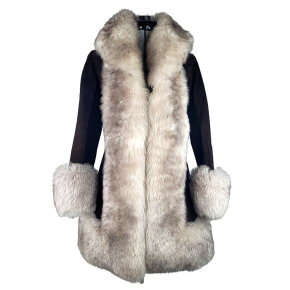 1970s Shearling Brown Suede Leather Coat Made in English Women's Sz XS - Picture 1 of 13